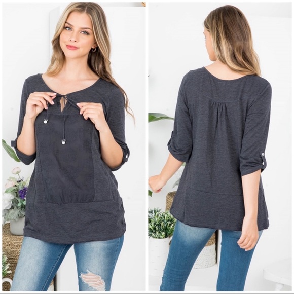 💋Gray Lace detailed Top - Picture 2 of 3